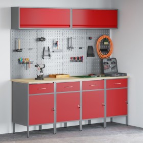 Set of 10 pieces of work cabinet and red MDF and metal peg panel by , Work tables - Ref: Foro24-3321487, Price: 786,60 €, Dis...