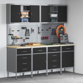 Set de gabinete de trabajo y panel perforado de 10 piezas negro MDF y metal de , Mesas de trabajo - Ref: Foro24-3321490, Prec...