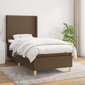 Cama box spring con colchón tela marrón oscuro 90x200 cm en Camas y somieres | Comprar online en Foro24