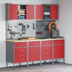 Conjunto de Armario de Trabajo y Tablero de Clavos de 10 Piezas en Rojo, MDF y Metal de , Mesas de trabajo - Ref: Foro24-3321...