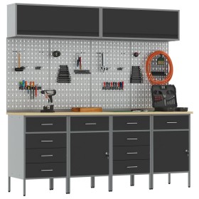 Juego de 10 Piezas de Gabinete de Trabajo y Panel de Herramientas Negro MDF y Metal de , Mesas de trabajo - Ref: Foro24-33214...