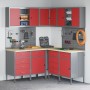 Set mit 12 Schränken und Arbeitstischen mit 12 Stück, rotem MDF und Metall von , Arbeitstische - Ref: Foro24-3321511, Preis: ...