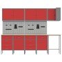 Set mit 12 Schränken und Arbeitstischen mit 12 Stück, rotem MDF und Metall von , Arbeitstische - Ref: Foro24-3321511, Preis: ...