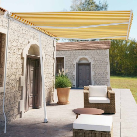 Yellow and white retractable manual foot awning 350x250 cm by vidaXL, Awnings - Ref: Foro24-3069518, Price: 512,45 €, Discoun...