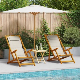 Folding beach chairs 2 units Light Gray Solid Acacia and Textilene Wood by , Garden chairs - Ref: Foro24-3325142, Price: 165,...