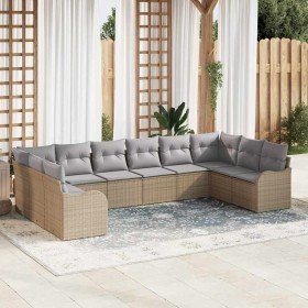 Conjunto de sofá de jardín con cojín 10 pcs Beige Poliratán