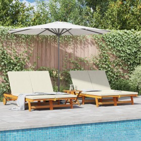 Chaiselongue doble con ruedas y cojín de madera de acacia maciza de , Tumbonas - Ref: Foro24-3325188, Precio: 417,63 €, Descu...
