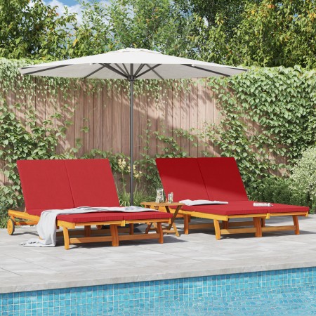 Doppel-Sonnensessel mit Rädern und Kissen aus Akazienholz von , Liegen - Ref: Foro24-3325192, Preis: 418,42 €, Rabatt: %