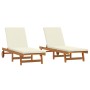 Sillones de sol 2 pcs con ruedas y cojín de madera maciza de
