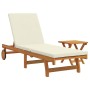 Sun chair with wheels, table and cushion made of solid acacia wood by , Loungers - Ref: Foro24-3325200, Price: 215,31 €, Disc...