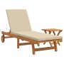 Rolling sun lounger with table and cushion made of solid acacia wood by , Loungers - Ref: Foro24-3325202, Price: 274,40 €, Di...