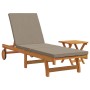 Sun Lounger with Wheels + Table and Cushion made of Acacia Wood by , Loungers - Ref: Foro24-3325203, Price: 275,13 €, Discoun...