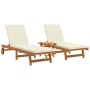 Sun loungers with wheels 2 pcs with table and cushion made of solid acacia wood by , Loungers - Ref: Foro24-3325206, Price: 3...