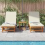 Sun loungers with wheels 2 pcs with table and cushion made of solid acacia wood by , Loungers - Ref: Foro24-3325206, Price: 3...