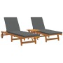 2 long chairs with wheels and table with acacia wood cushion by , Loungers - Ref: Foro24-3325207, Price: 388,69 €, Discount: %