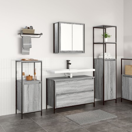 3-teiliges Badezimmermöbel-Set in Sonoma Grau aus handgefertigtem Holz von , Badezimmerwaschtische - Ref: Foro24-3328362, Pre...