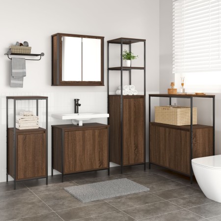 5-teiliges Badmöbel-Set aus brauner Eiche und handgefertigtem Holz von , Badezimmerwaschtische - Ref: Foro24-3328388, Preis: ...