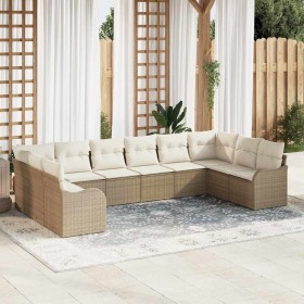 Conjunto de sofá de jardín con cojín 10 pcs Beige Poliratán