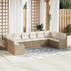 Conjunto de sofá de jardín con cojín 10 pcs Beige Poliratán