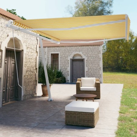 Retractable manual yellow and white freestanding awning 450x350 cm by vidaXL, Awnings - Ref: Foro24-3069638, Price: 506,47 €,...