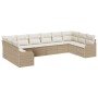 Conjunto de sofá de jardín con cojín 10 pcs Beige Poliratán