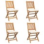 Folding Garden Chairs with White Cushion 4pcs made of Solid Acacia Wood by , Garden chairs - Ref: Foro24-3329121, Price: 186,...