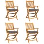 Sillas de jardín plegables con cojín gris 4pcs de madera maciza