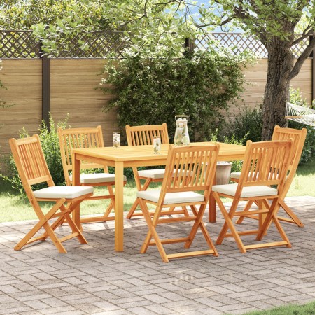 Klappbare Gartenstühle mit weißem Kissen 6 Stück aus massivem Akazienholz von , Gartenstühle - Ref: Foro24-3329125, Preis: 27...