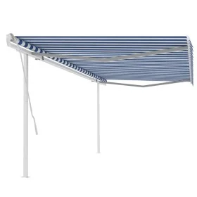 Manual retractable awning with blue and white poles 5x3 m by vidaXL, Awnings - Ref: Foro24-3069976, Price: 485,08 €, Discount: %