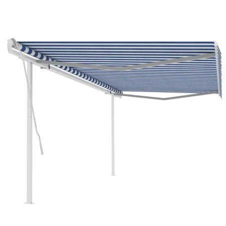 Manual retractable awning with blue and white poles 5x3 m by vidaXL, Awnings - Ref: Foro24-3069976, Price: 485,08 €, Discount: %