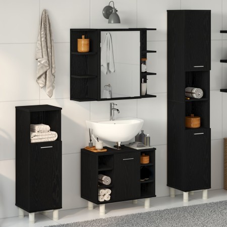 Juego de Muebles de Baño 4 Piezas Roble Negro Madera Elaborada