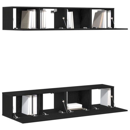 Set mit 4 Stück wandmontiertem TV-Schrank aus schwarzem Eichenholz von , TV-Möbel - Ref: Foro24-3333051, Preis: 172,34 €, Rab...
