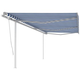 Toldo manual retráctil con postes azul y blanco 6x3 m