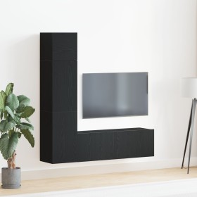 Conjunto de Gabinete de TV Montado en la Pared de 3 Piezas de en Madera Ingenierada de Roble Negro de , Muebles TV - Ref: For...