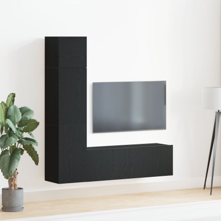 3-teiliges wandmontiertes TV-Schrank-Set aus schwarzem Eichenholz von , TV-Möbel - Ref: Foro24-3333052, Preis: 133,26 €, Raba...