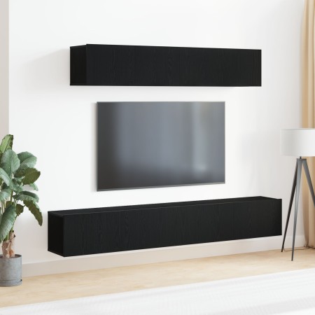 Set mit 4 TV-Möbeln, schwarzes bearbeitetes Holz von , TV-Möbel - Ref: Foro24-3333057, Preis: 182,58 €, Rabatt: %
