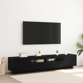 TV stand with LED lights in black oak, 200x35x40 cm, quality wood by , TV Furniture - Ref: Foro24-3333063, Price: 145,89 €, D...