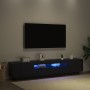 TV-Ständer mit LED-Leuchten in Eiche schwarz, 200x35x40 cm, Qualitätsholz von , TV-Möbel - Ref: Foro24-3333063, Preis: 145,89...