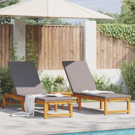 Sun Loungers 2 pcs with Solid Acacia Wood Cushions, Light Grey Solid Acacia Wood Sun Lounger with Cushions by , Loungers - Re...