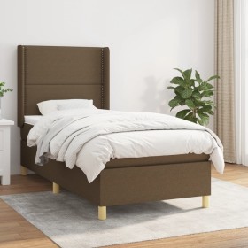 Cama box spring con colchón tela marrón oscuro 90x190 cm en Camas y somieres | Comprar online en Foro24