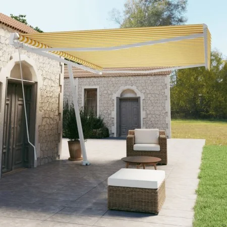 Gelb-weiße Markise mit manuell ausziehbarem Fuß, 500 x 350 cm von vidaXL, Markisen - Ref: Foro24-3069658, Preis: 514,14 €, Ra...