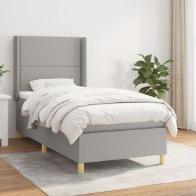 Cama box spring con colchón tela gris claro 100x200 cm Cama box spring con colchón tela gris claro 100x200 cm
