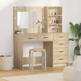 2-Piece Vanity Table Set with LED Wood Made in Sonoma Oak by , Bedroom Dressers - Ref: Foro24-3334193, Price: 230,93 €, Disco...
