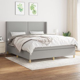Cama box spring con colchón tela gris claro 160x200 cm Cama box spring con colchón tela gris claro 160x200 cm