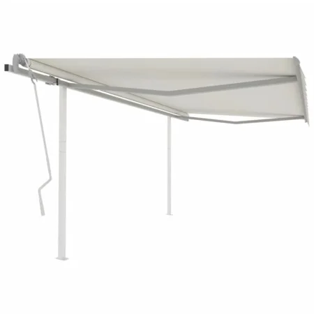 Manual retractable awning with cream poles 4x3.5 m by vidaXL, Awnings - Ref: Foro24-3070017, Price: 436,65 €, Discount: %