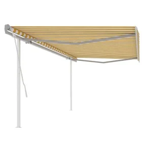 Toldo manual retráctil con postes amarillo y blanco 5x3 m by vidaXL, Awnings - Ref: Foro24-3069978, Price: 491,53 €, Discount: %