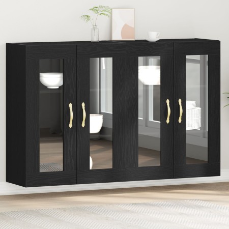 Gabinete Montado en la Pared Set de 2 Roble Negro Madera, Vidrio de , Aparadores - Ref: Foro24-3334319, Precio: 198,67 €, Des...
