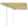 Toldo retráctil automático con postes amarillo y blanco 3x2,5 m de vidaXL, Toldos - Ref: Foro24-3069908, Precio: 408,59 €, De...