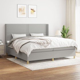 Cama box spring con colchón tela gris claro 200x200 cm Cama box spring con colchón tela gris claro 200x200 cm