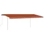 Manual retractable awning with orange and brown poles 6x3 m by vidaXL, Awnings - Ref: Foro24-3070000, Price: 653,68 €, Discou...